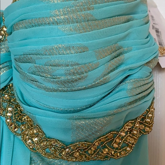 Turquoise and gold dress - Picture 2 of 5